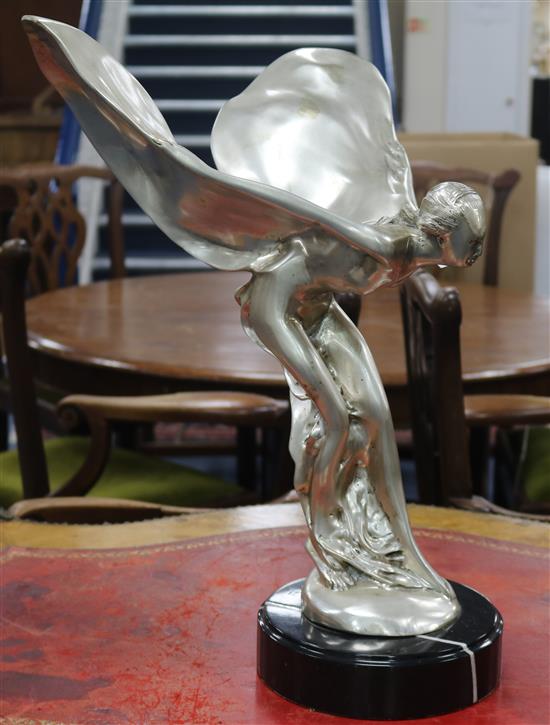 A reproduction Spirit of Ecstasy chromed bronzed figure